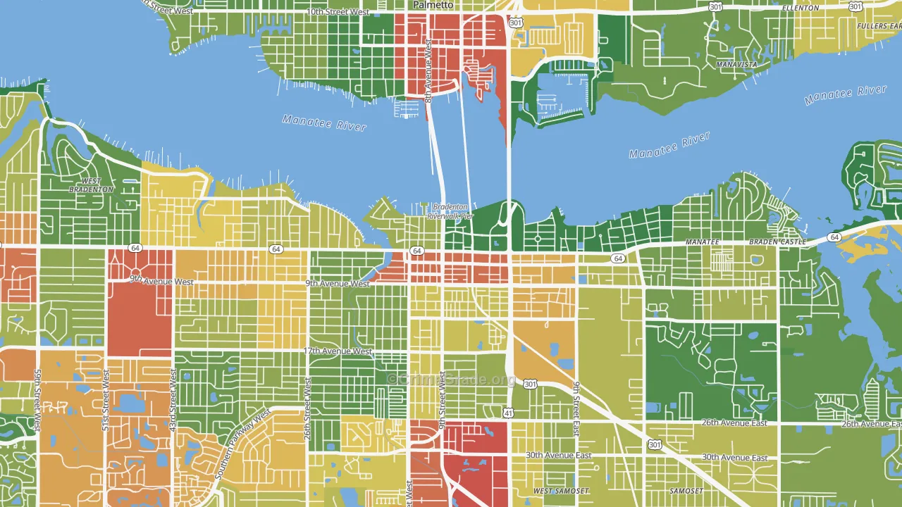 Downtown Bradenton, Bradenton, FL Map of Drug-Related Crime Rates