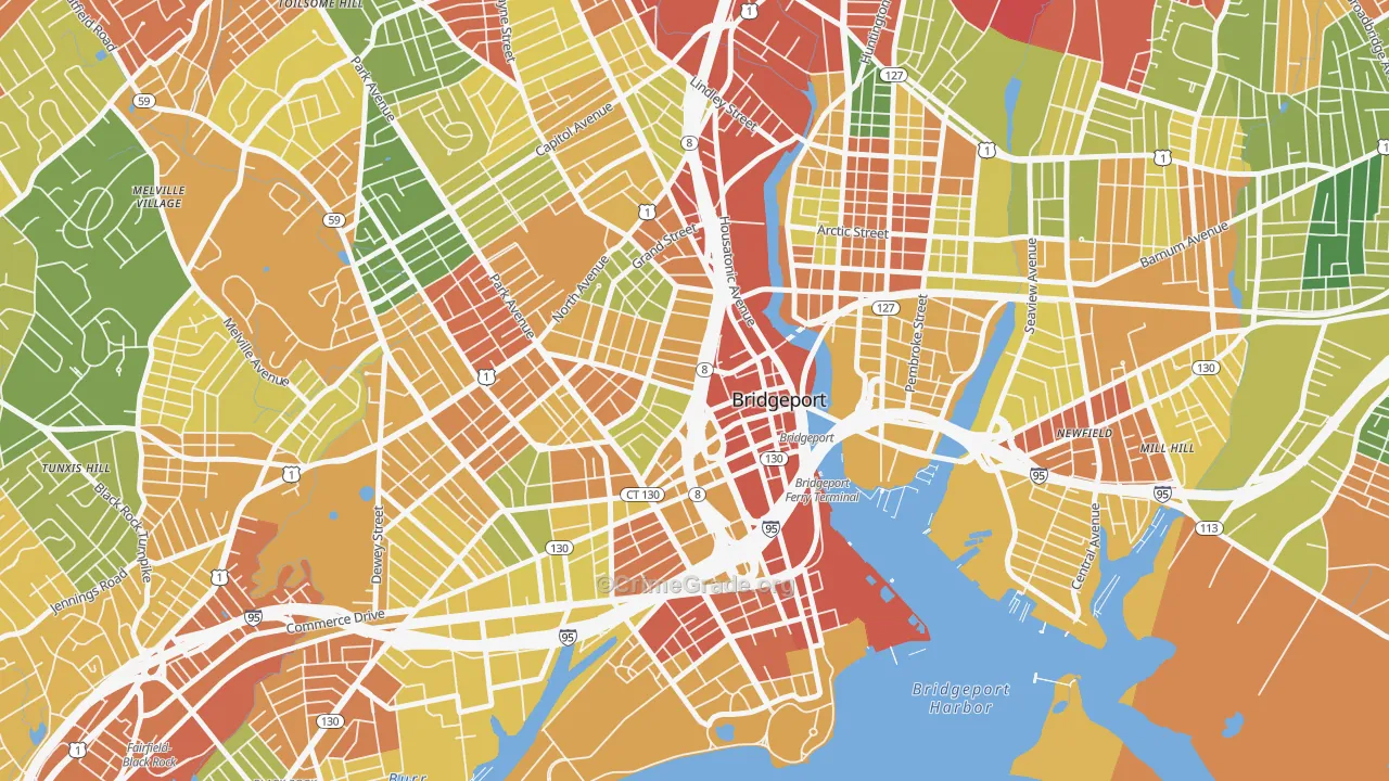 Downtown Bridgeport, Bridgeport, CT Map of Drug-Related Crime Rates