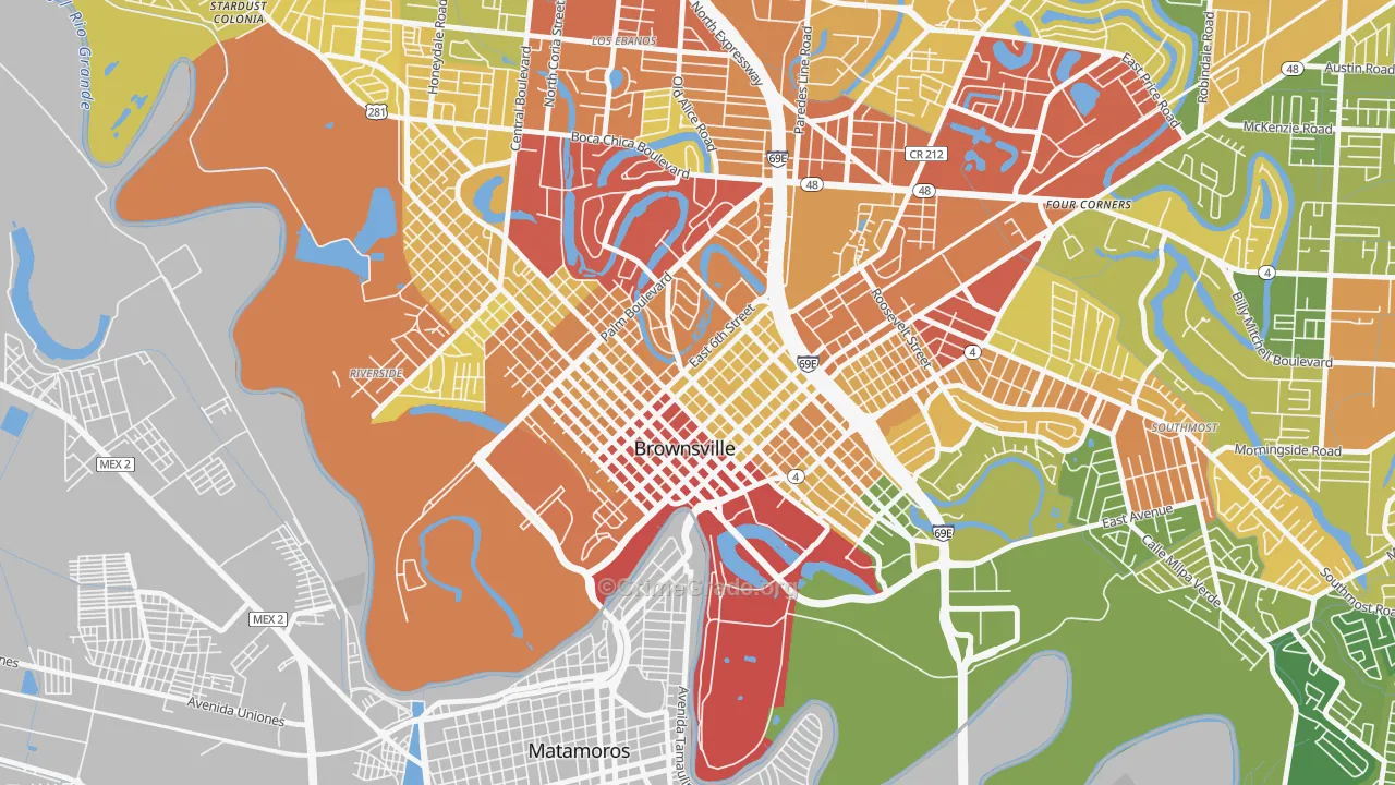 Downtown Brownsville, Brownsville, TX Map of Drug-Related Crime Rates