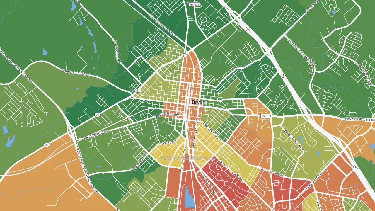 Downtown Bryan, Bryan, TX Map of Drug-Related Crime Rates