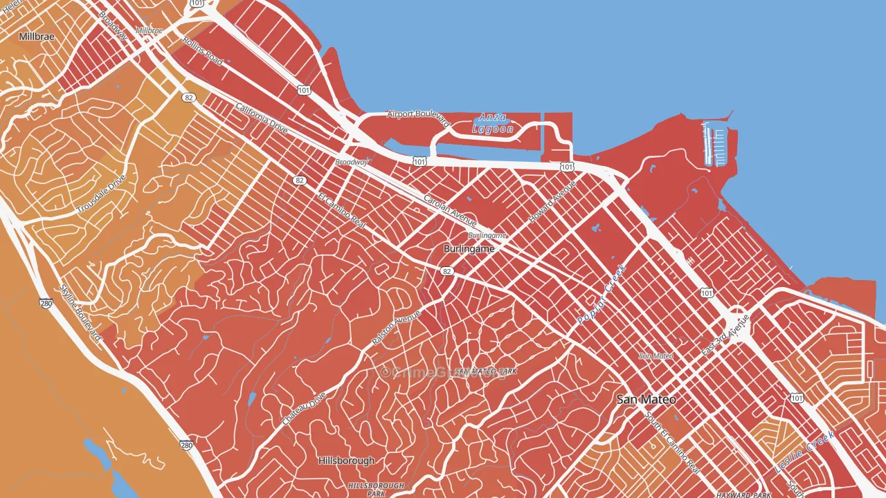 Downtown Burlingame, Burlingame, CA Map of Drug-Related Crime Rates