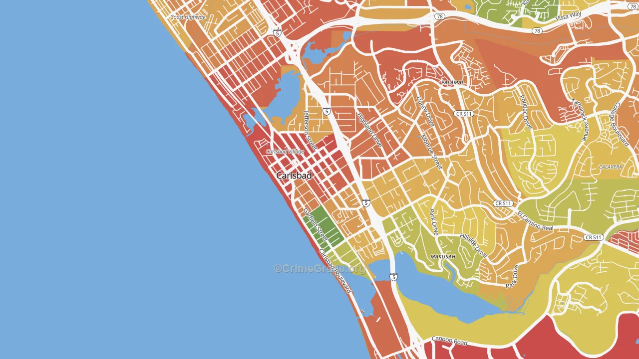 Downtown Carlsbad, Carlsbad, CA Map of Drug-Related Crime Rates