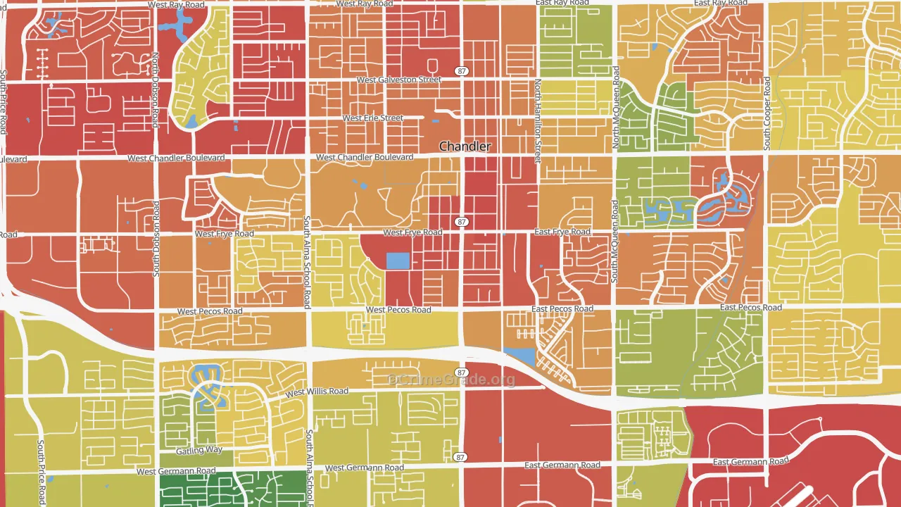 Downtown Chandler, Chandler, AZ Map of Drug-Related Crime Rates