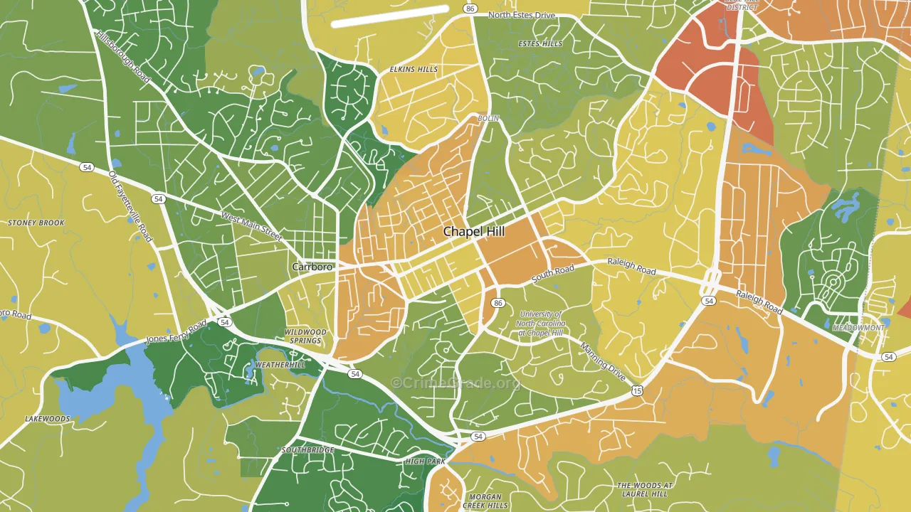 Downtown Chapel Hill, Chapel Hill, NC Map of Drug-Related Crime Rates