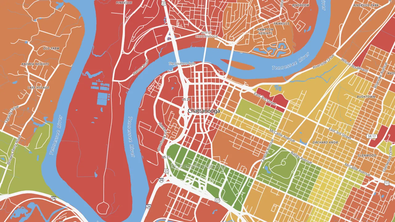 Downtown Chattanooga, Chattanooga, TN Map of Drug-Related Crime Rates