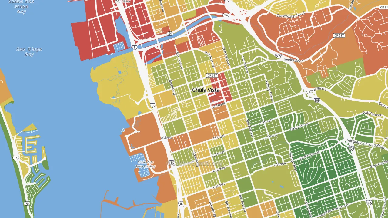 Downtown Chula Vista, Chula Vista, CA Map of Drug-Related Crime Rates