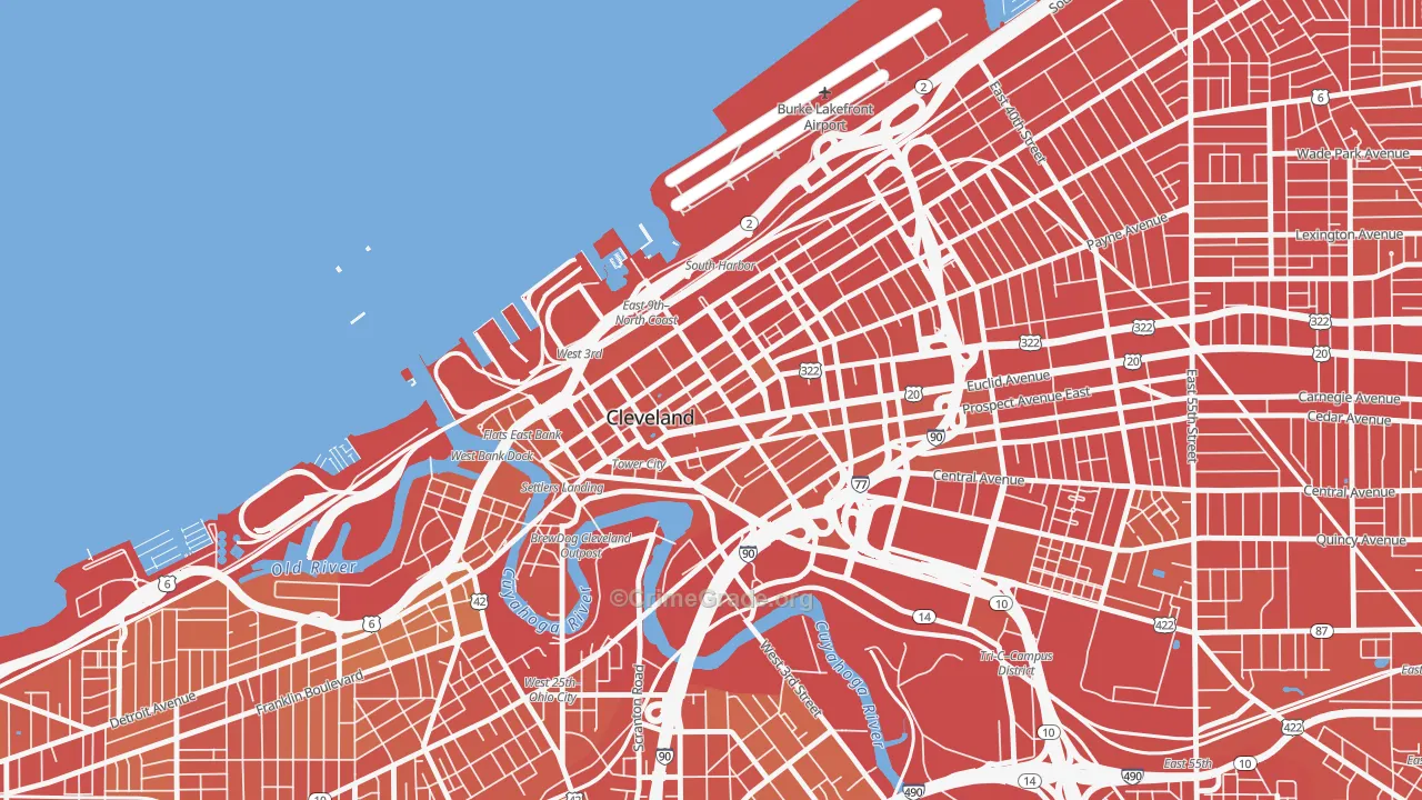 Downtown Cleveland, Cleveland, OH Map of Drug-Related Crime Rates