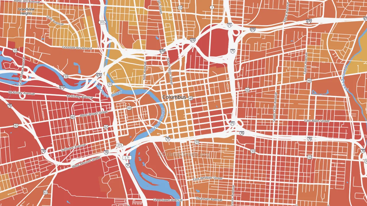 Downtown Columbus, Columbus, OH Map of Drug-Related Crime Rates