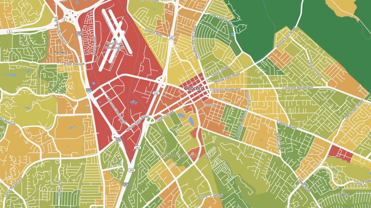 Downtown Concord, Concord, CA Map of Drug-Related Crime Rates