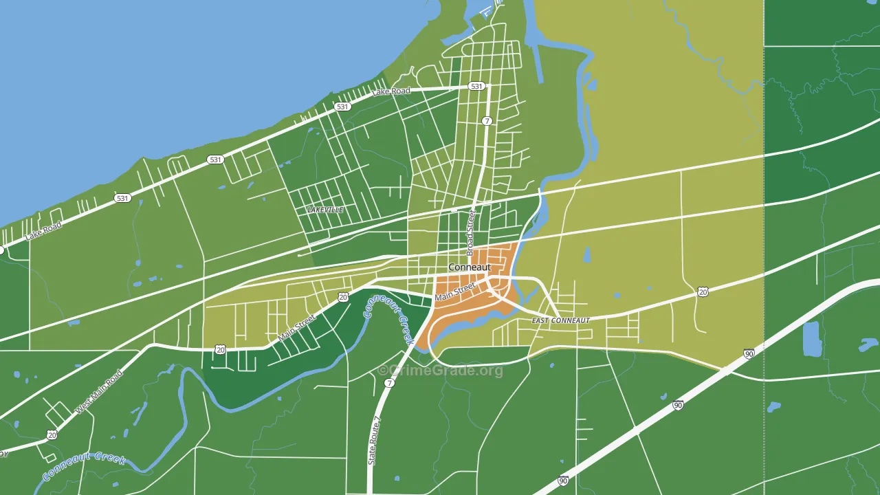 Downtown Conneaut, Conneaut, OH Map of Drug-Related Crime Rates