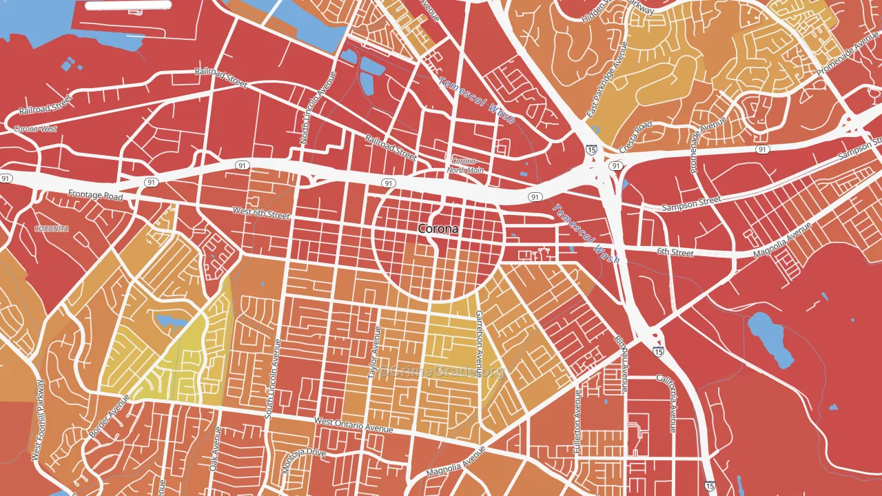 Downtown Corona, Corona, CA Map of Drug-Related Crime Rates