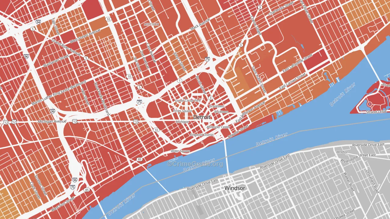 Downtown Detroit, Detroit, MI Map of Drug-Related Crime Rates