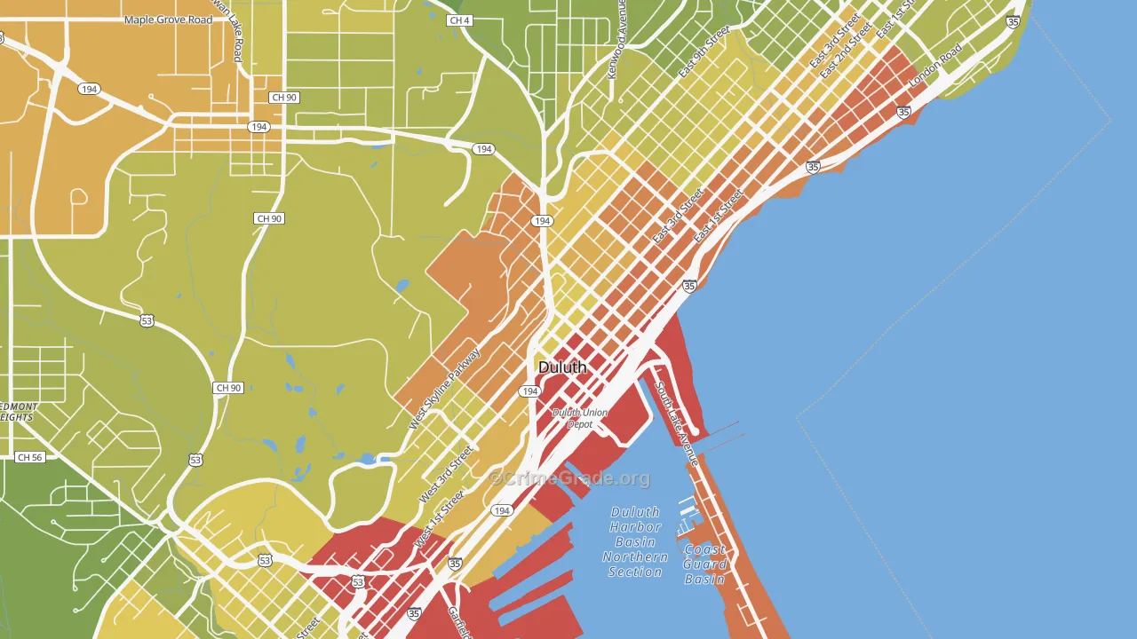 Downtown Duluth, Duluth, MN Map of Drug-Related Crime Rates