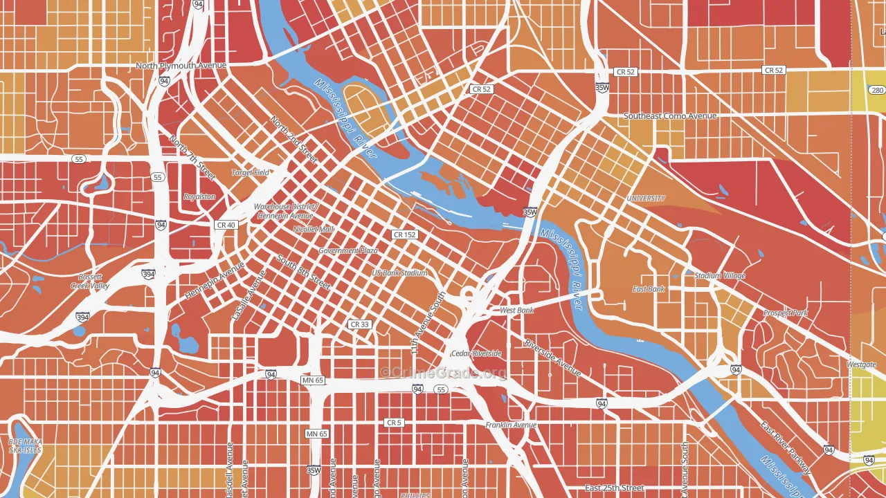 Downtown East, Minneapolis, MN Map of Drug-Related Crime Rates