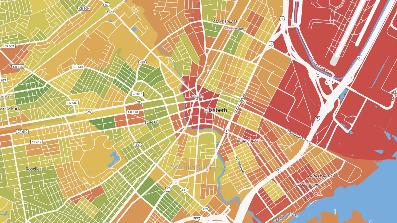Downtown Elizabeth, Elizabeth, NJ Map of Drug-Related Crime Rates