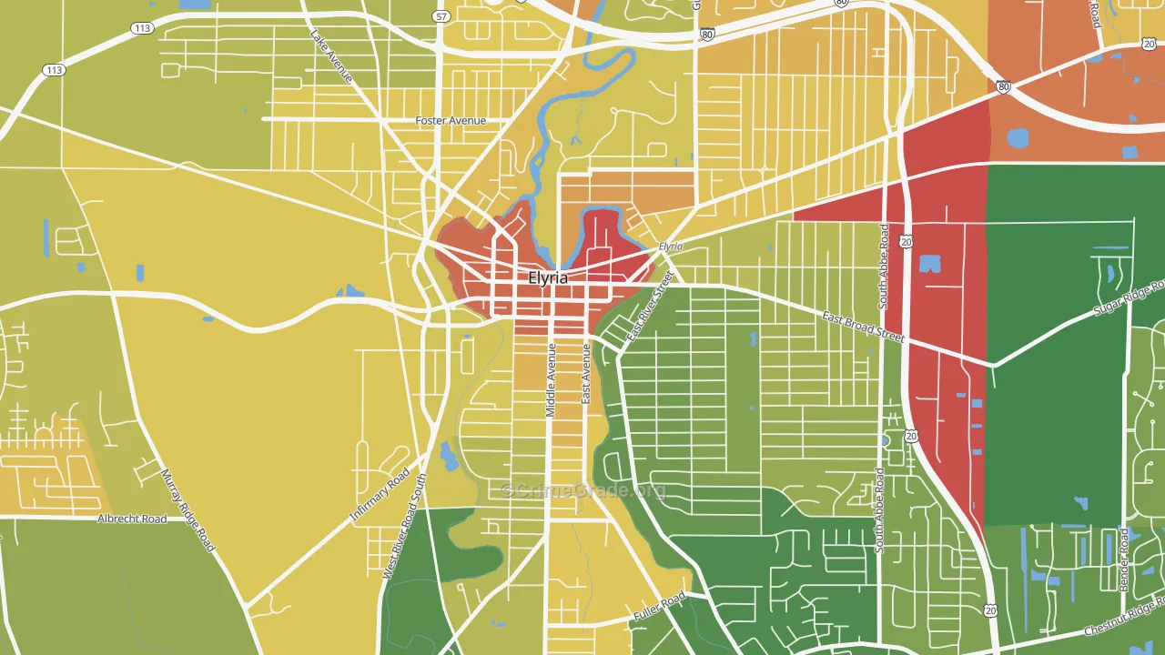 Downtown Elyria, Elyria, OH Map of Drug-Related Crime Rates
