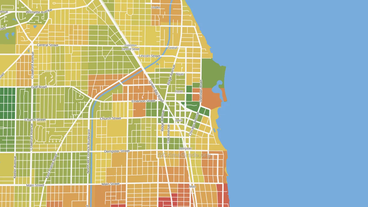 Downtown, Evanston, IL Map of Drug-Related Crime Rates