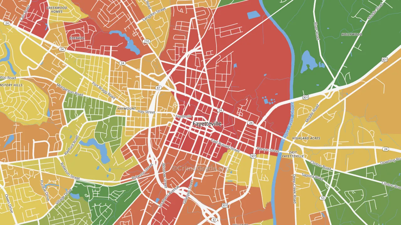 Downtown Fayetteville, Fayetteville, NC Map of Drug-Related Crime Rates
