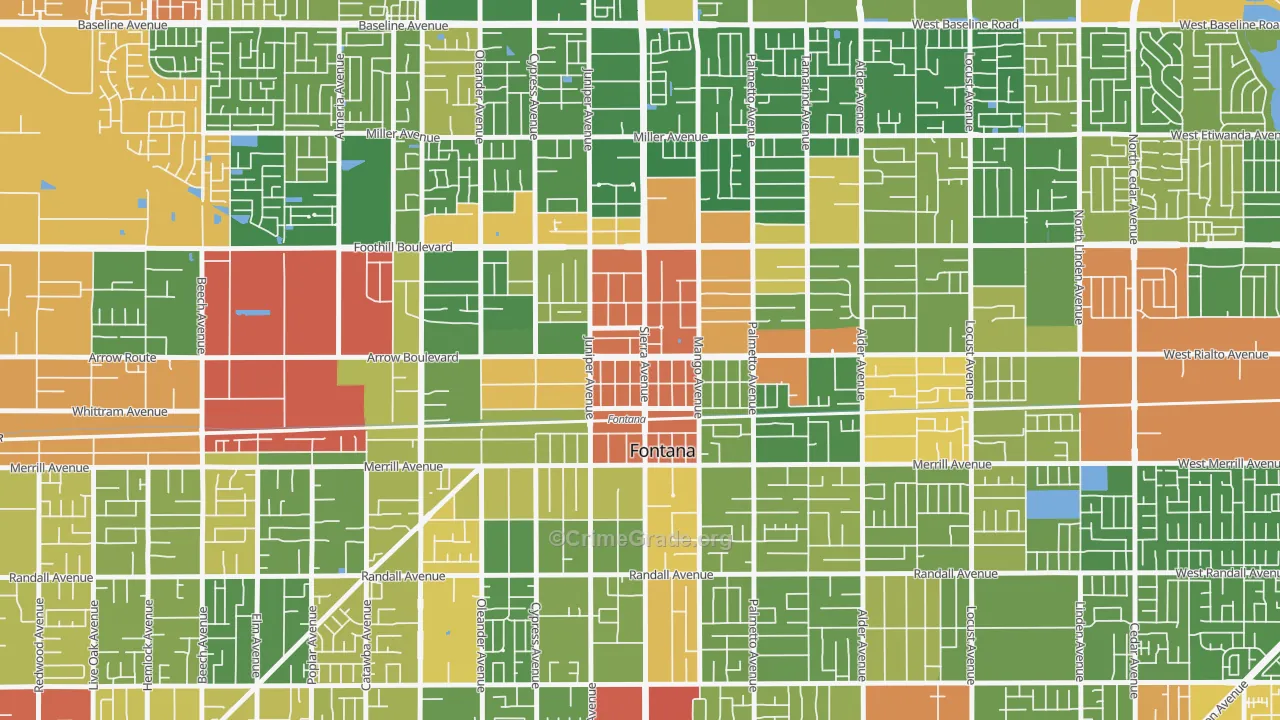 Downtown Fontana, Fontana, CA Map of Drug-Related Crime Rates