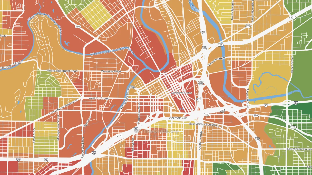 Downtown Fort Worth, Fort Worth, TX Map of Drug-Related Crime Rates