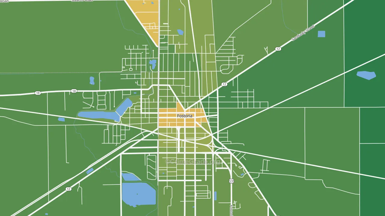 Downtown Fostoria, Fostoria, OH Map of Drug-Related Crime Rates