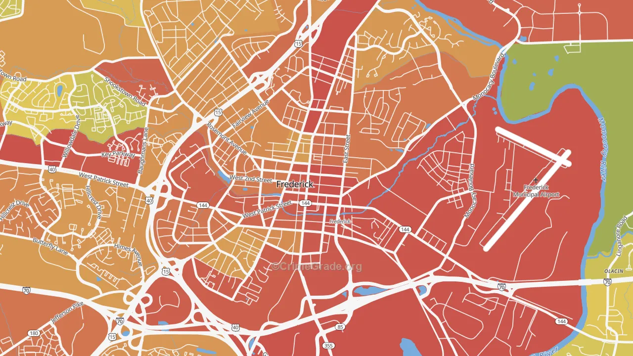 Downtown Frederick, Frederick, MD Map of Drug-Related Crime Rates