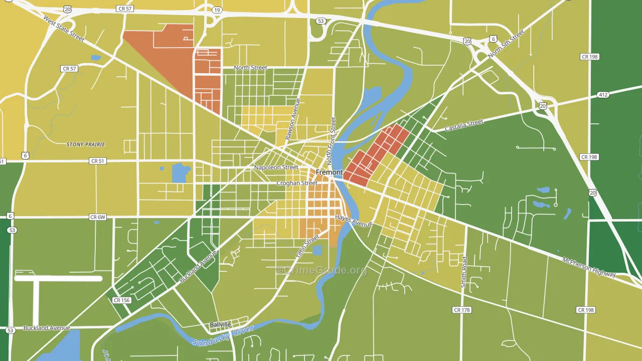 Downtown Fremont Historic District, Fremont, OH Map of Drug-Related Crime Rates