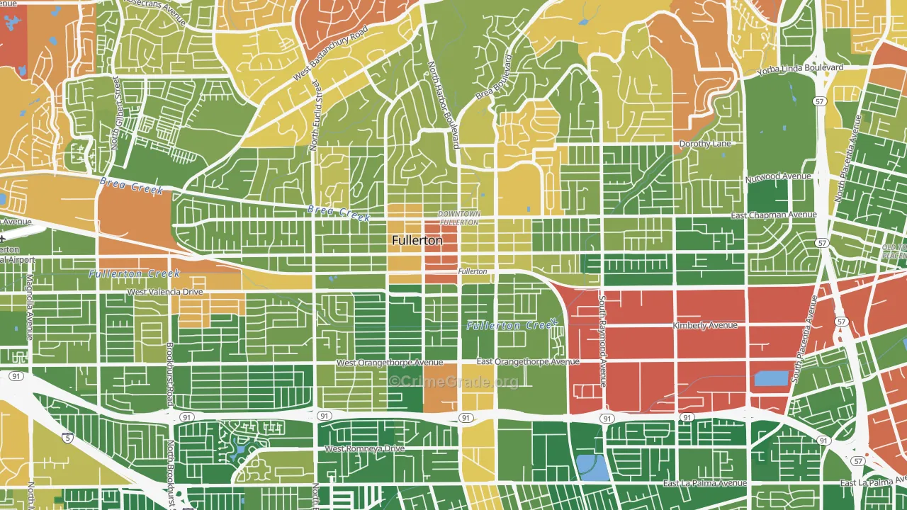 Downtown Fullerton, Fullerton, CA Map of Drug-Related Crime Rates