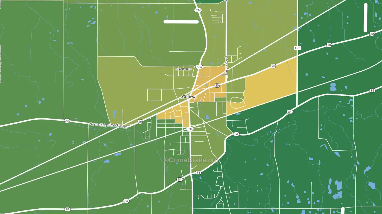Downtown Geneva, Geneva, OH Map of Drug-Related Crime Rates