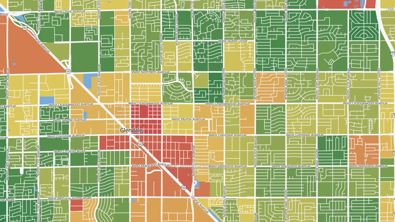 Downtown Glendale, Glendale, AZ Map of Drug-Related Crime Rates