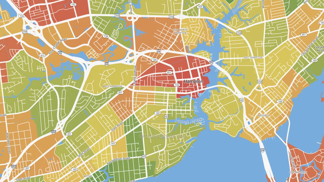 Downtown Hampton, Hampton, VA Map of Drug-Related Crime Rates