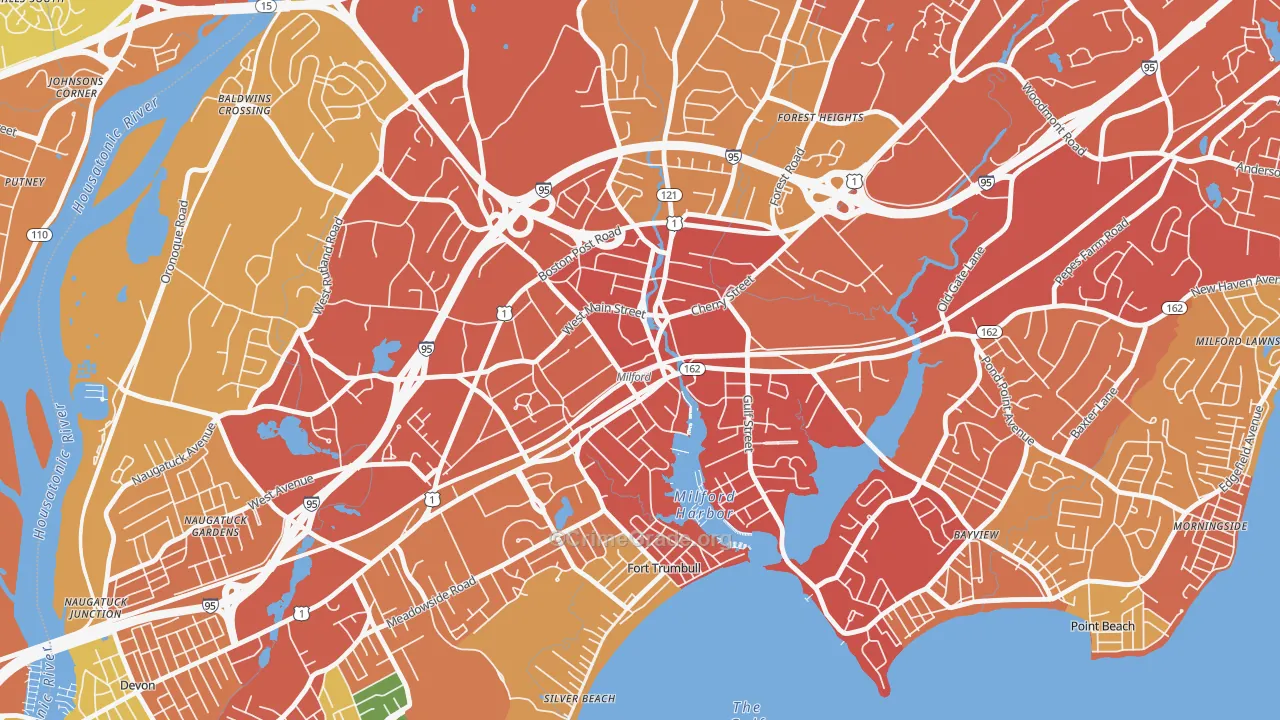 Downtown Harbor-Post Road South, Milford, CT Map of Drug-Related Crime Rates