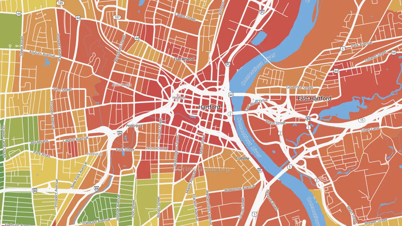 Downtown Hartford, Hartford, CT Map of Drug-Related Crime Rates