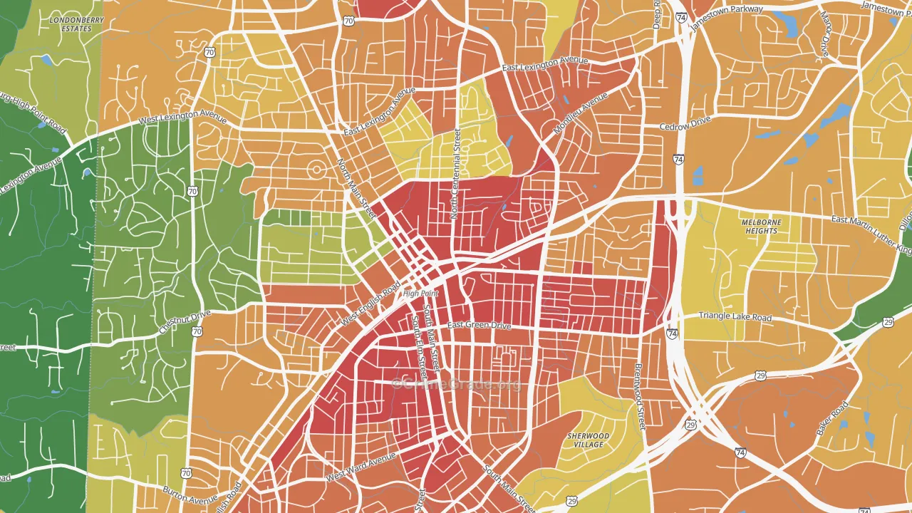 Downtown High Point, High Point, NC Map of Drug-Related Crime Rates