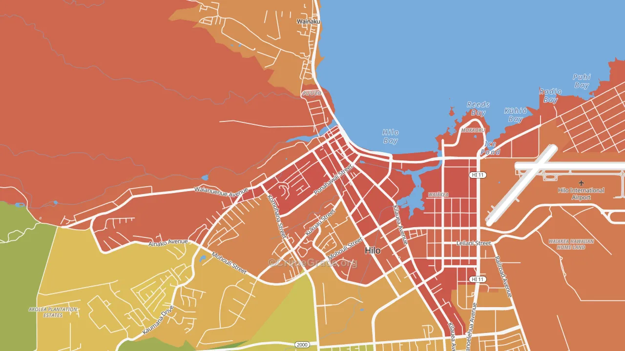 Downtown Hilo, Hilo, HI Map of Drug-Related Crime Rates