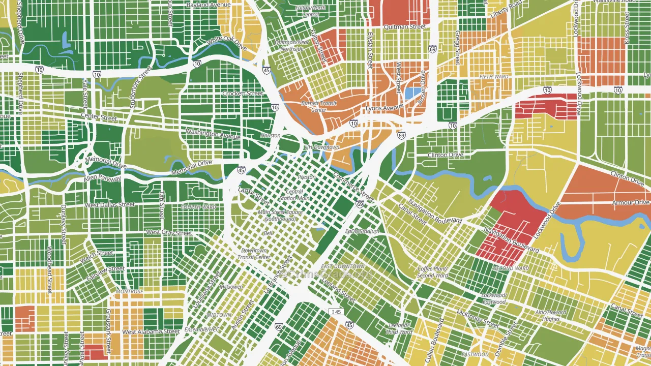 Downtown Houston, Houston, TX Map of Drug-Related Crime Rates
