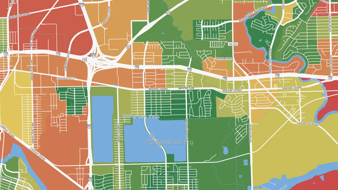 Downtown Jacinto City, Jacinto City, TX Map of Drug-Related Crime Rates