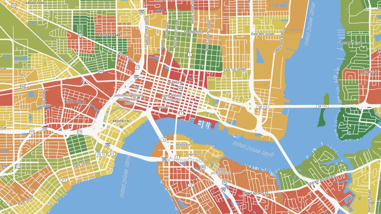 Downtown Jacksonville, Jacksonville, FL Map of Drug-Related Crime Rates