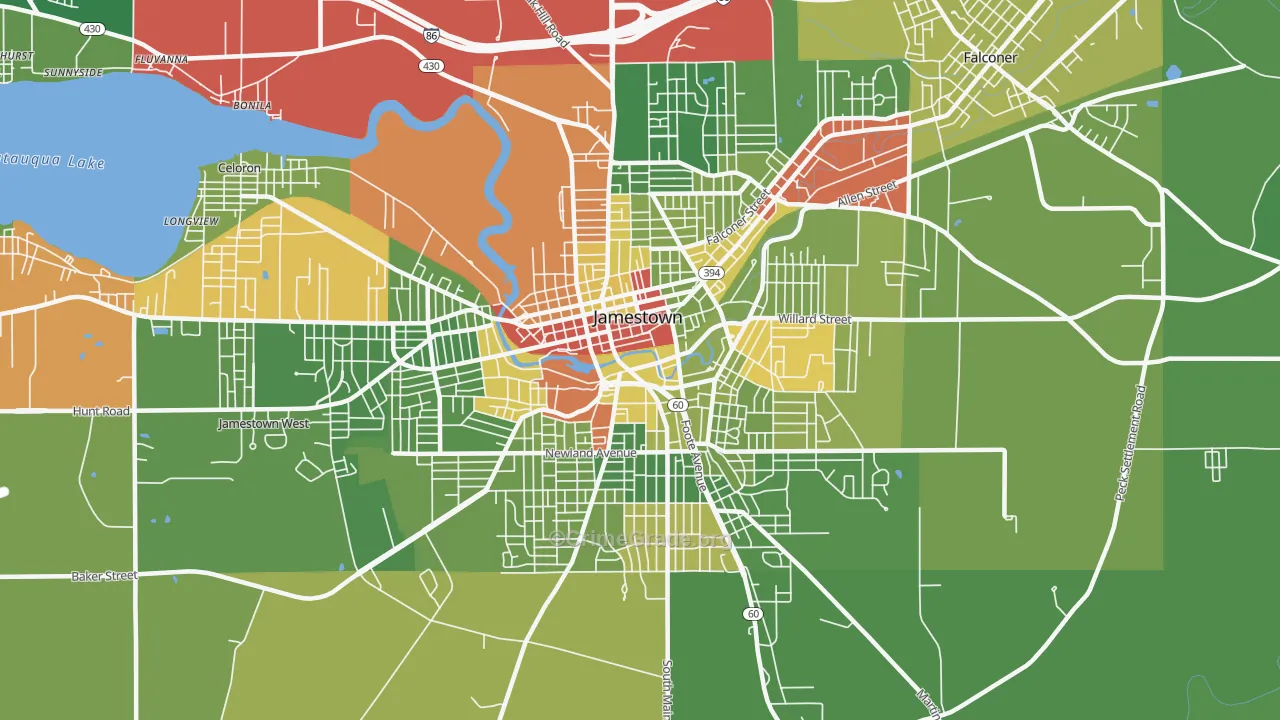 Downtown Jamestown, Jamestown, NY Map of Drug-Related Crime Rates