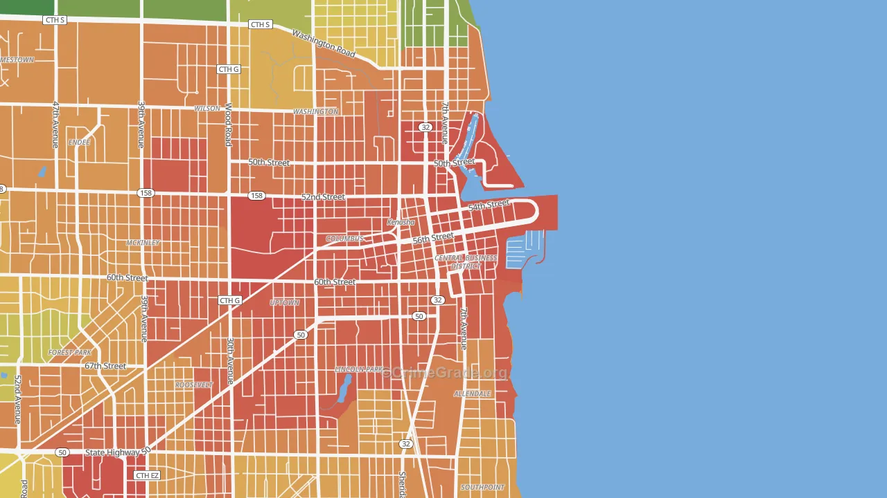 Downtown, Kenosha, WI Map of Drug-Related Crime Rates