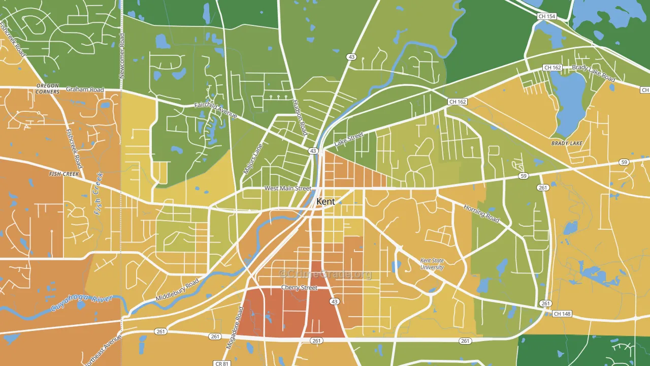 Downtown Kent, Kent, OH Map of Drug-Related Crime Rates