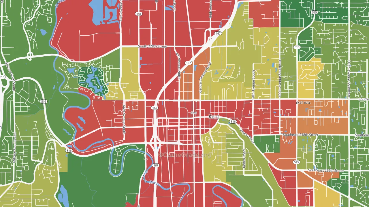 Downtown, Kent, WA Map of Drug-Related Crime Rates