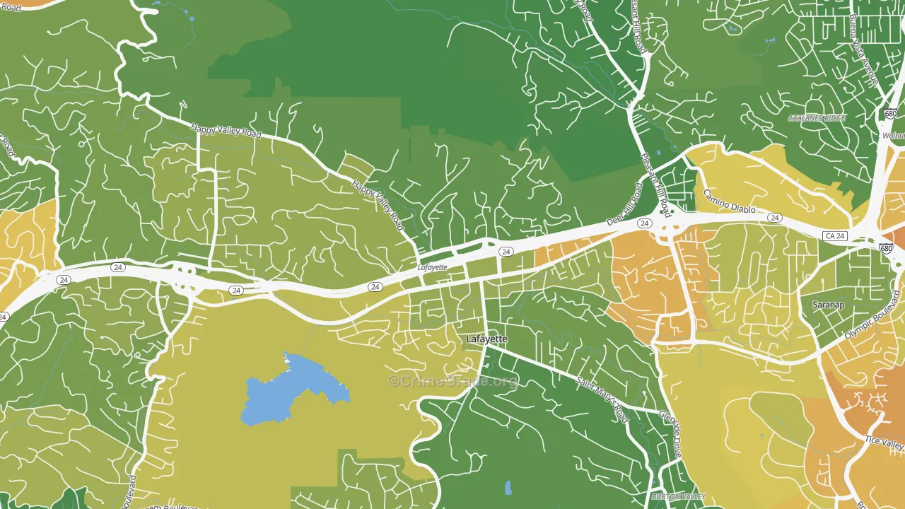 Downtown Lafayette, Lafayette, CA Map of Drug-Related Crime Rates