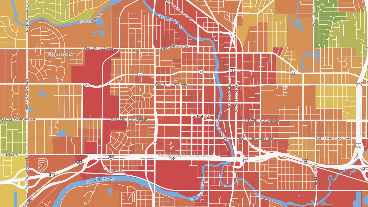 Downtown Lansing, Lansing, MI Map of Drug-Related Crime Rates