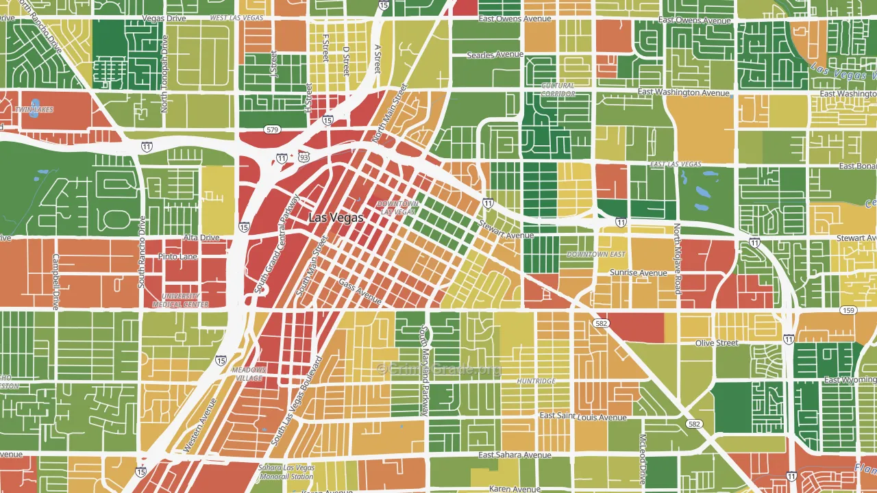 Downtown, Las Vegas, NV Map of Drug-Related Crime Rates
