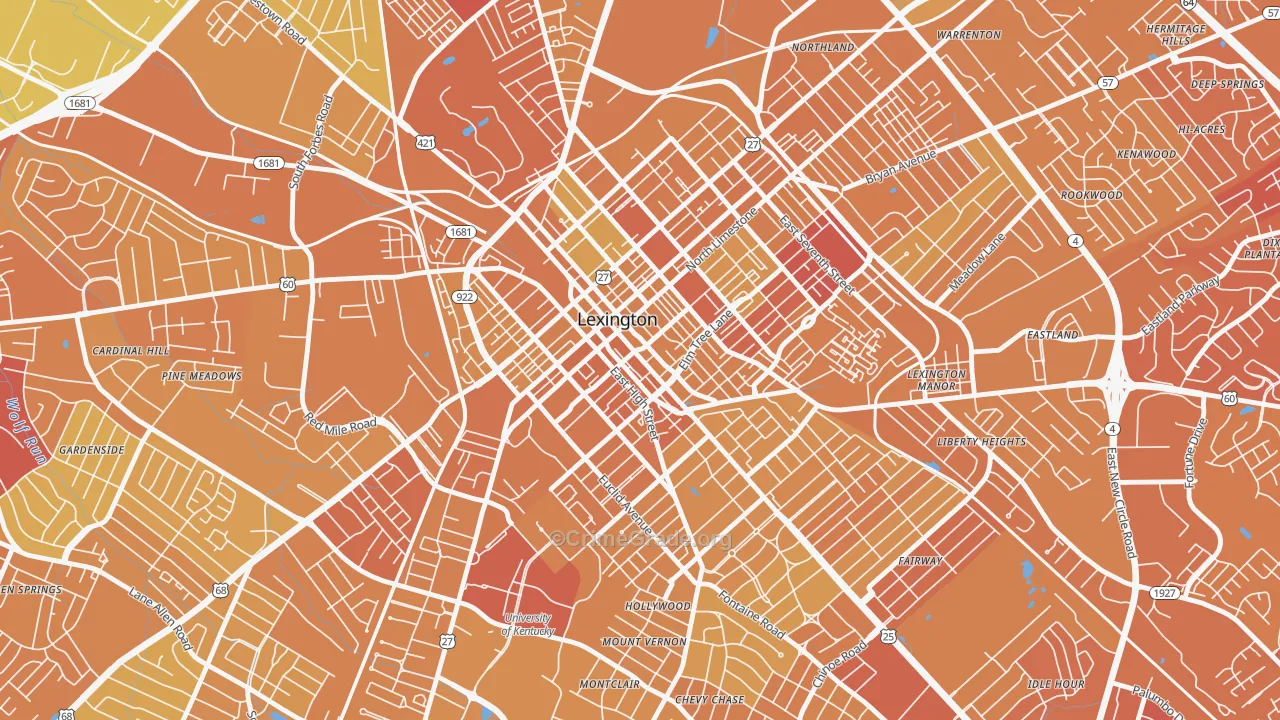 Downtown Lexington, Lexington, KY Map of Drug-Related Crime Rates
