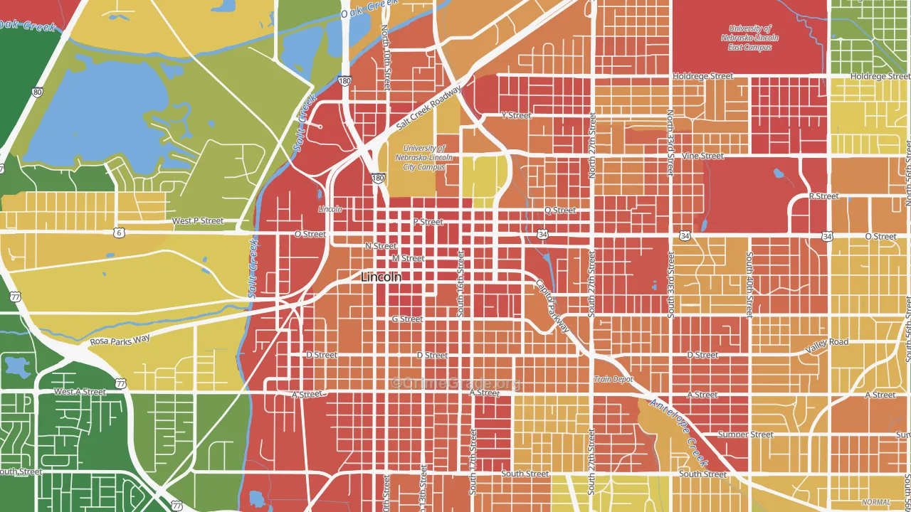 Downtown Lincoln, Lincoln, NE Map of Drug-Related Crime Rates
