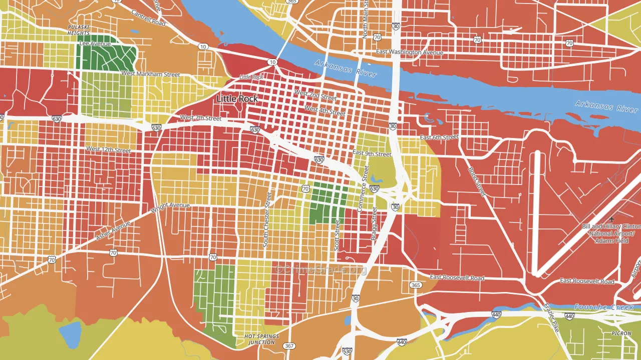Downtown Little Rock, Little Rock, AR Map of Drug-Related Crime Rates