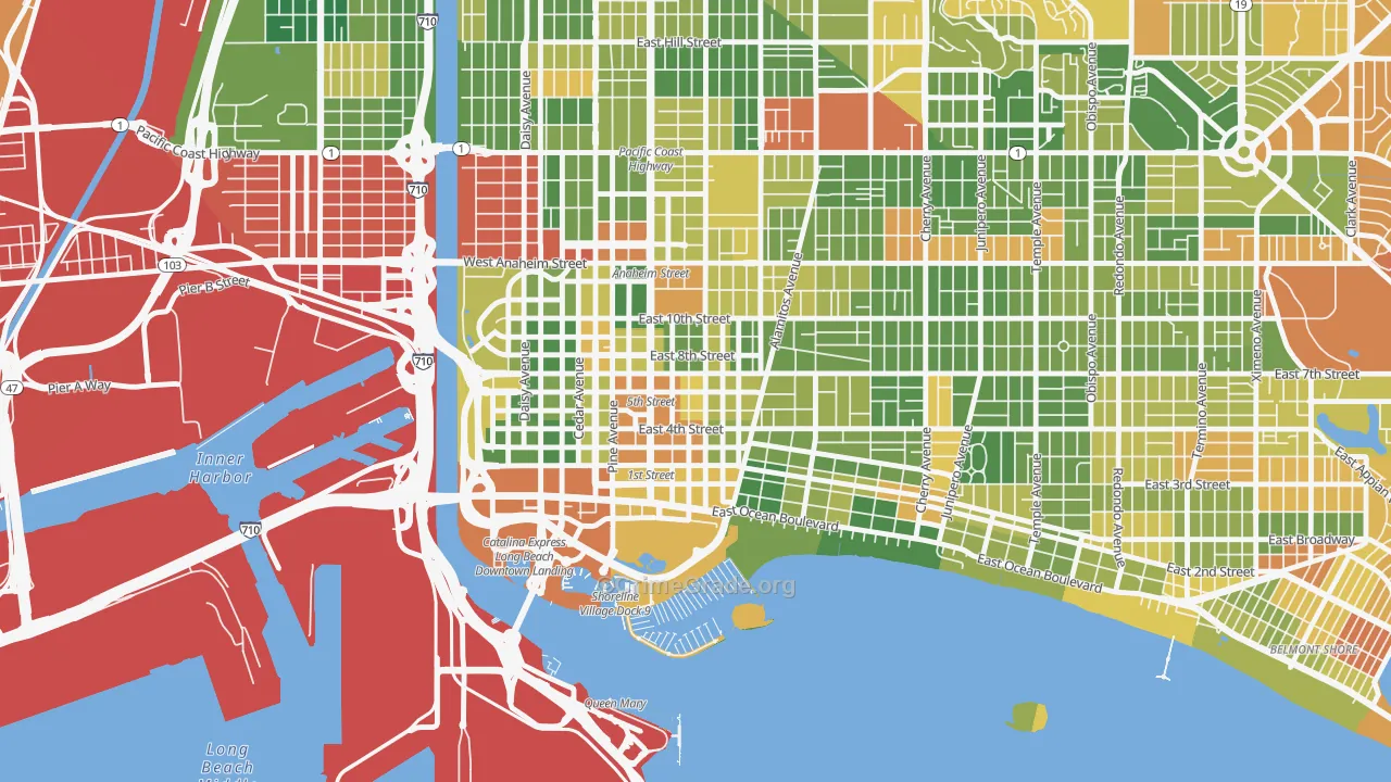 Downtown Long Beach, Long Beach, CA Map of Drug-Related Crime Rates