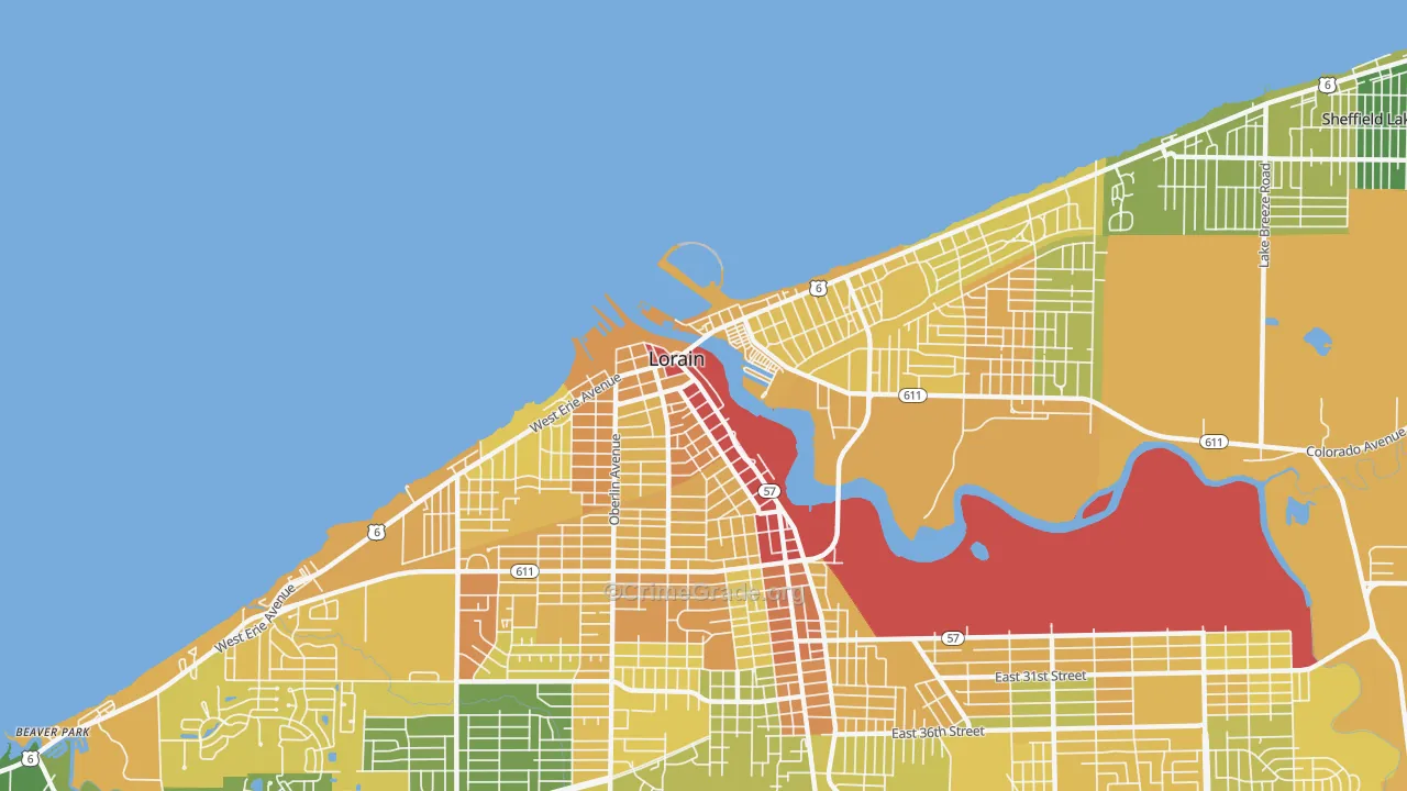 Downtown Lorain, Lorain, OH Map of Drug-Related Crime Rates
